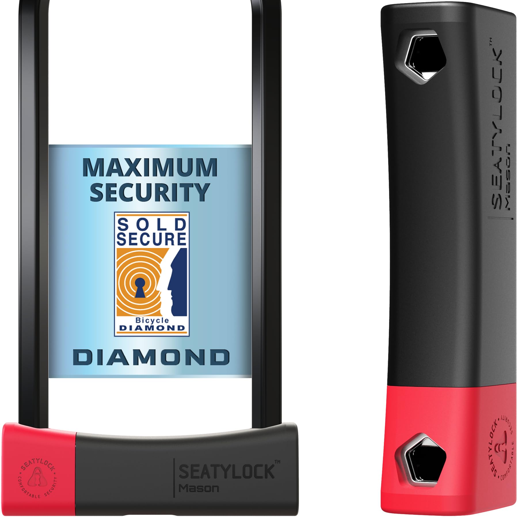 Seatylock Mason Bike U Lock - Patented Heavy Duty Anti Theft Diamond Secure ULock - Ultra Security Bicycle Safety Tool with Keys for City Electric or