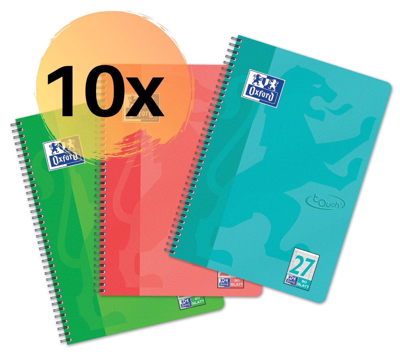 Oxford Touch Lot de 10 cahiers A4 lignés à double marge 80 pages