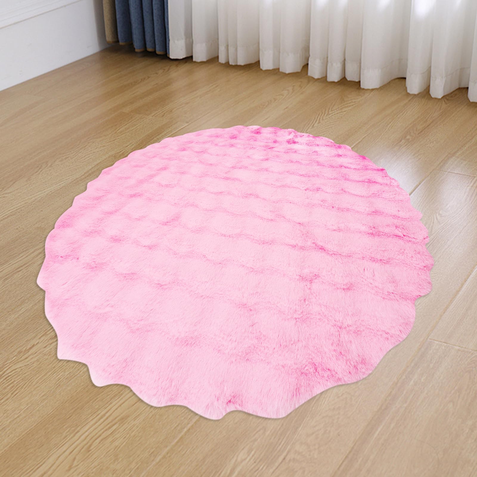KRIPINC Round Faux Sheepskin Rug, Shaggy Faux Fur Rug, Pink Fluffy Carpet, Home Decor Washable Round Kids Floor Mats - Image 4