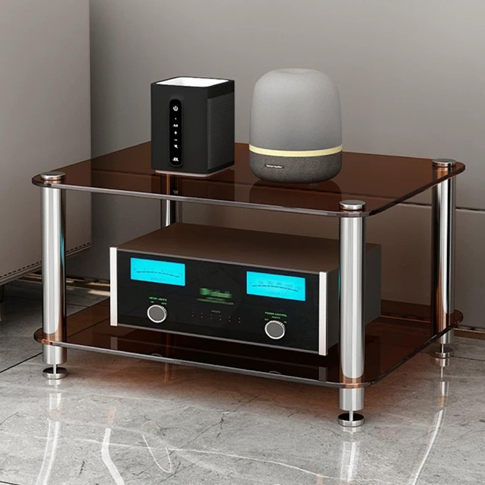 Meuble stéréo multimédia marron pour un salon chaleureux et un coin musique optimisé