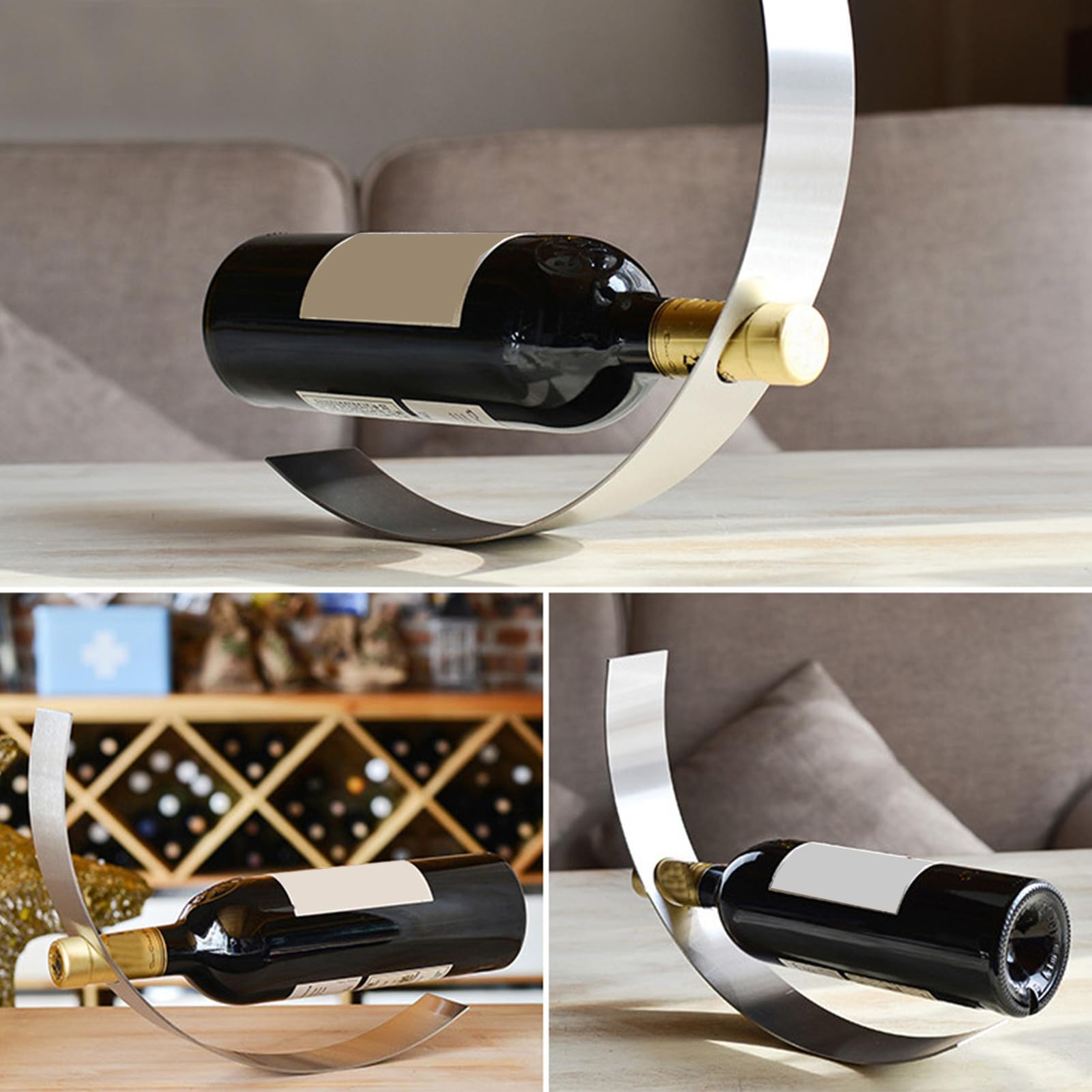 Estante para Botellas de Vino Soporte Elegante De Acero Inoxidable