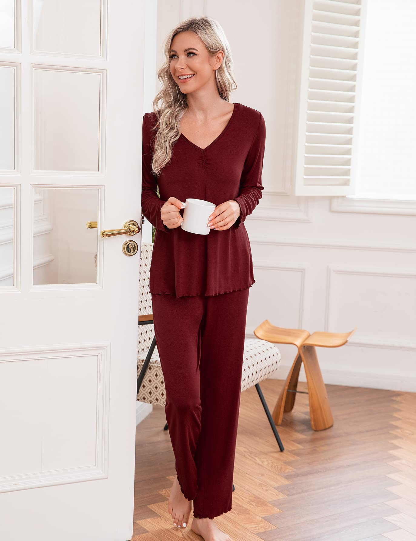 MAXMODA Pigiama Donna Pigiami Due Pezzi Maglietta Manica Lunga e Pantalone Lungo S-XXL
