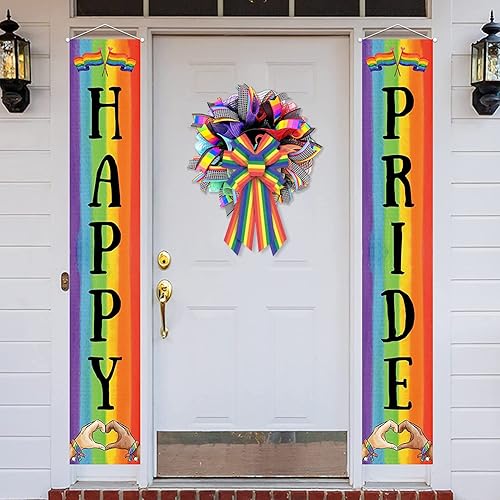 Miniatura 6 de Hying Arcos grandes del orgullo gay para corona, arco iris del mes del orgullo LGBTQ para puerta delantera, lazos de corona de desfiles del orgullo