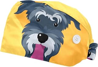 2PCS Working Hats for Men Dog Schnauzer Breed Adjustable Women Work Caps Bouffant Hats with Sweatband, Multi, One Size