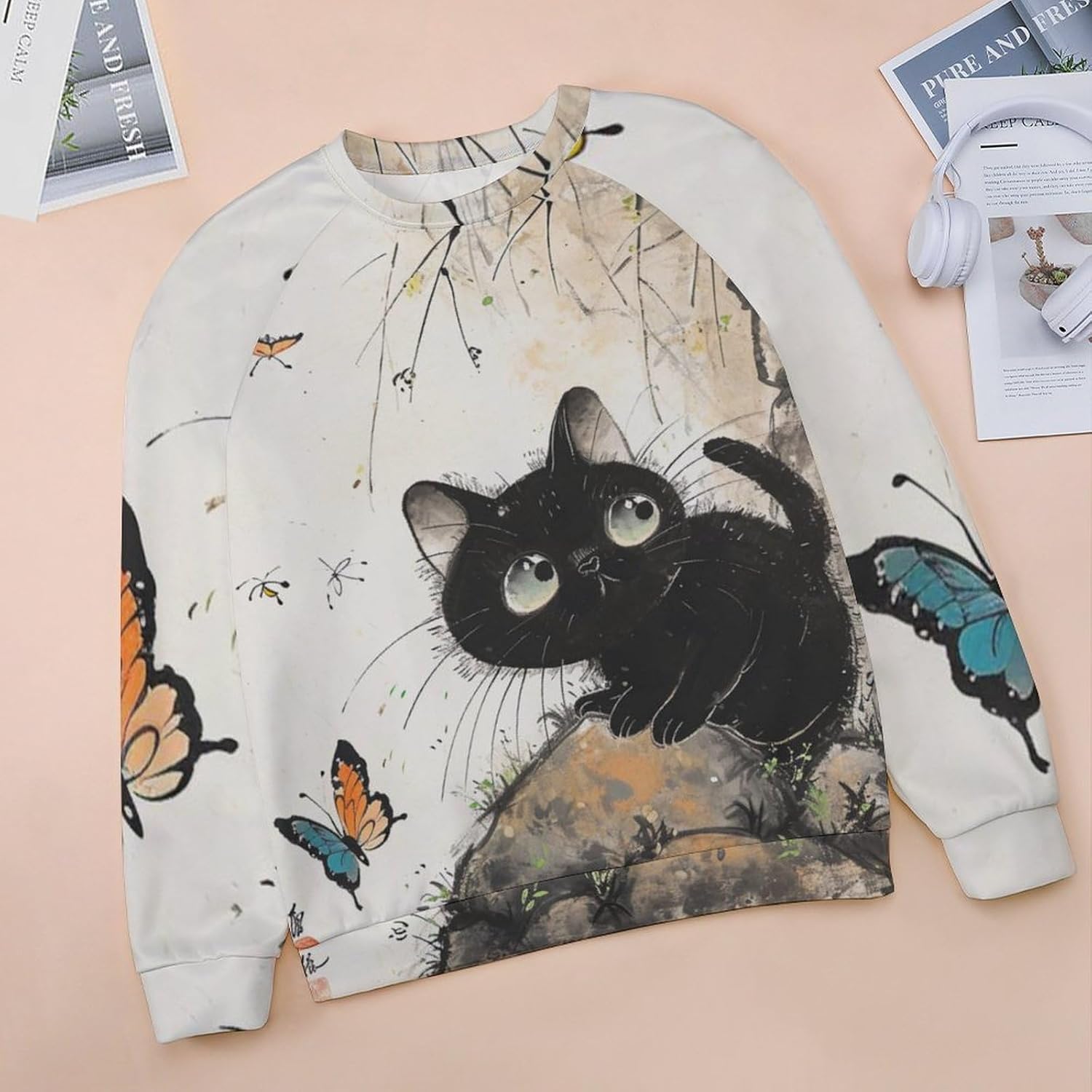 Long Sleeve Shirts for Women Cat Printed Fall Winter Dressy Holiday Casual Fashion Crewneck Tunic Tee Shirts - Image 3