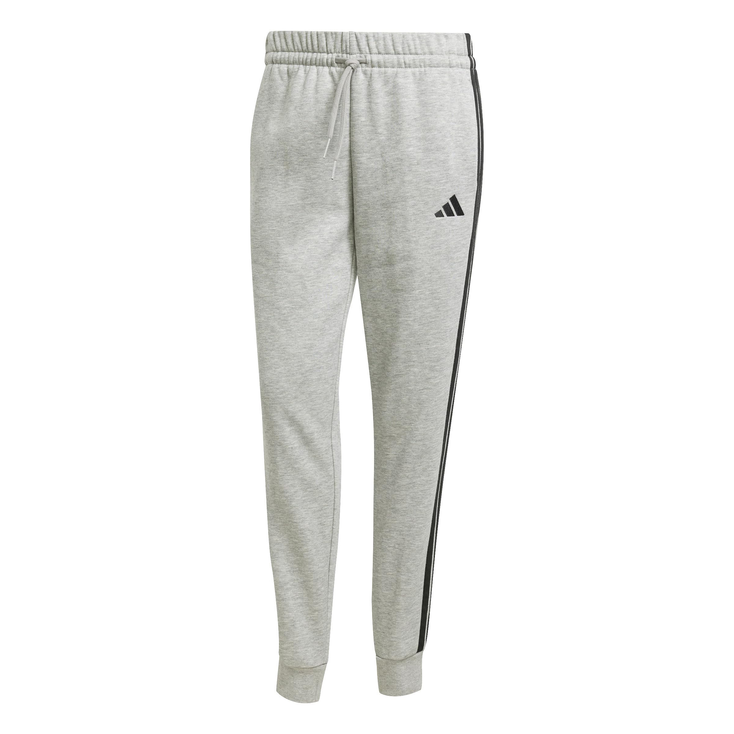 adidas Women's Essentials 3-Stripes Fleece Slim Pants, Medium Grey Heather/Black, XS