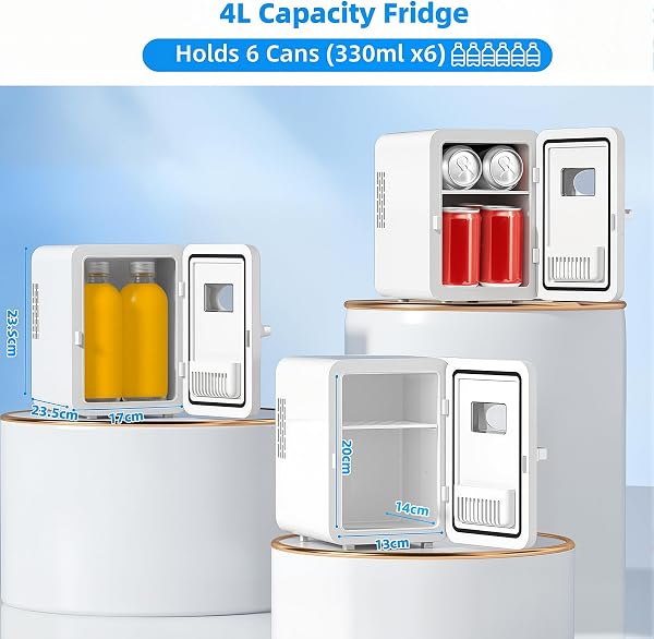 Vexloria Mini frigo da camera, 4L frigorifero piccolo per la cura della pelle, frigorifero per camera da letto, cura della pelle, bevande, ufficio, dormitorio e auto (bianco) CGA1 - 2