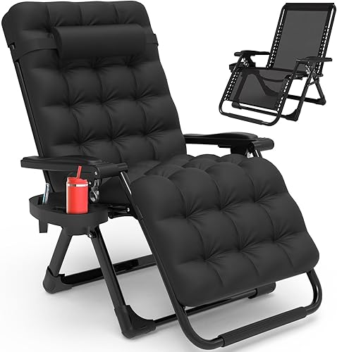 Slendor Zero Gravity - Silla reclinable con bloqueo mejorado y cojín extraíble, silla de campamento reclinable con bandeja portavasos, reposacabezas