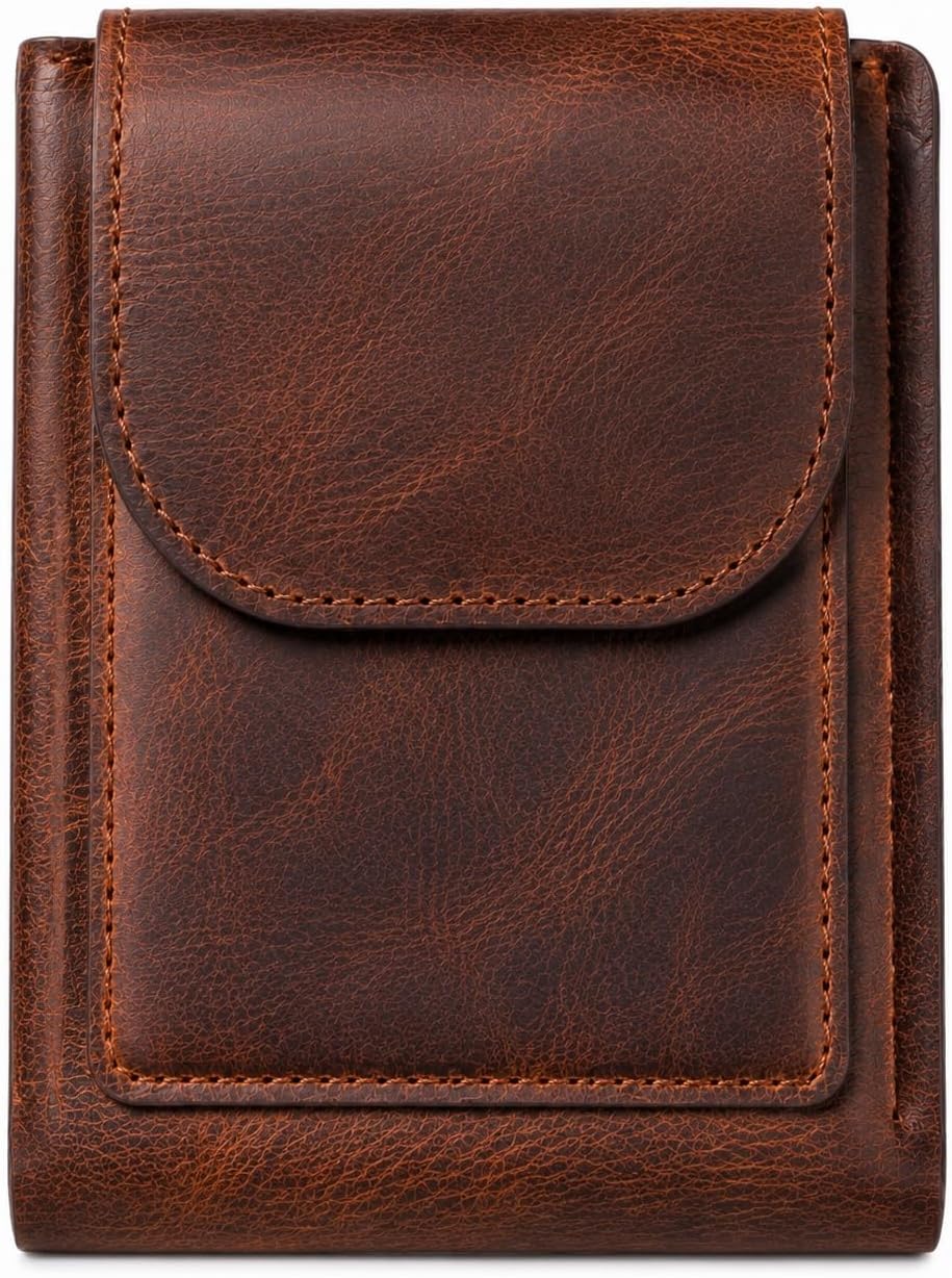 Men’s Leather Wallet with Magnetic Closure, High Capacity Bifold Wallet for Men, Multiple Card Slots & Cash Pocket, Slim Genuine Leather Wallet, Brown
