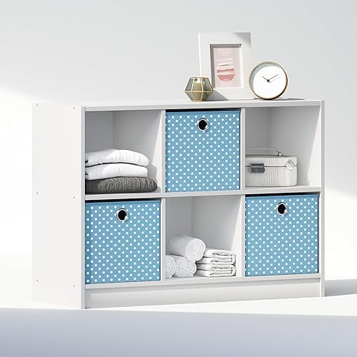 Furinno Estante organizador de almacenamiento de ropa y armario multiusos cúbico con cajones de contenedor, 6 cubos, blanco/azul claro blanco/azul