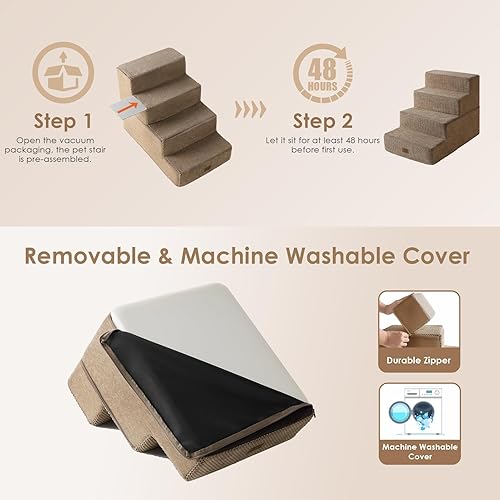 Miniatura 6 de EHEYCIGA Escaleras para perros pequeños, escaleras para perros de 4 escalones para camas altas y sofá, escaleras para mascotas para perros y gatos