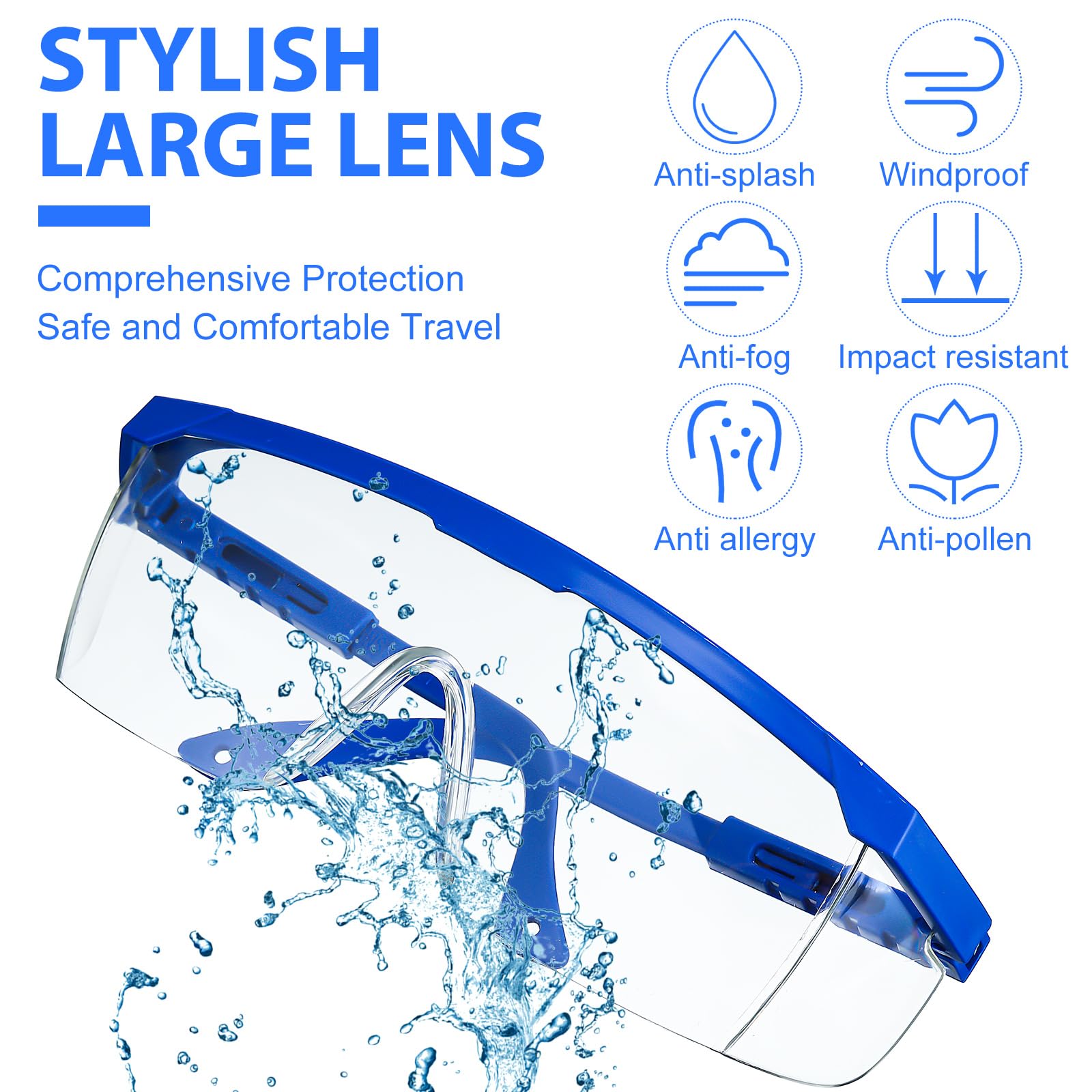 Copkim 100 Paar Laborbrillen, Bulk-Schutzbrille, Schulbrille, Anti-Beschlag-Schutzbrille für Kinder und Erwachsene, Blau