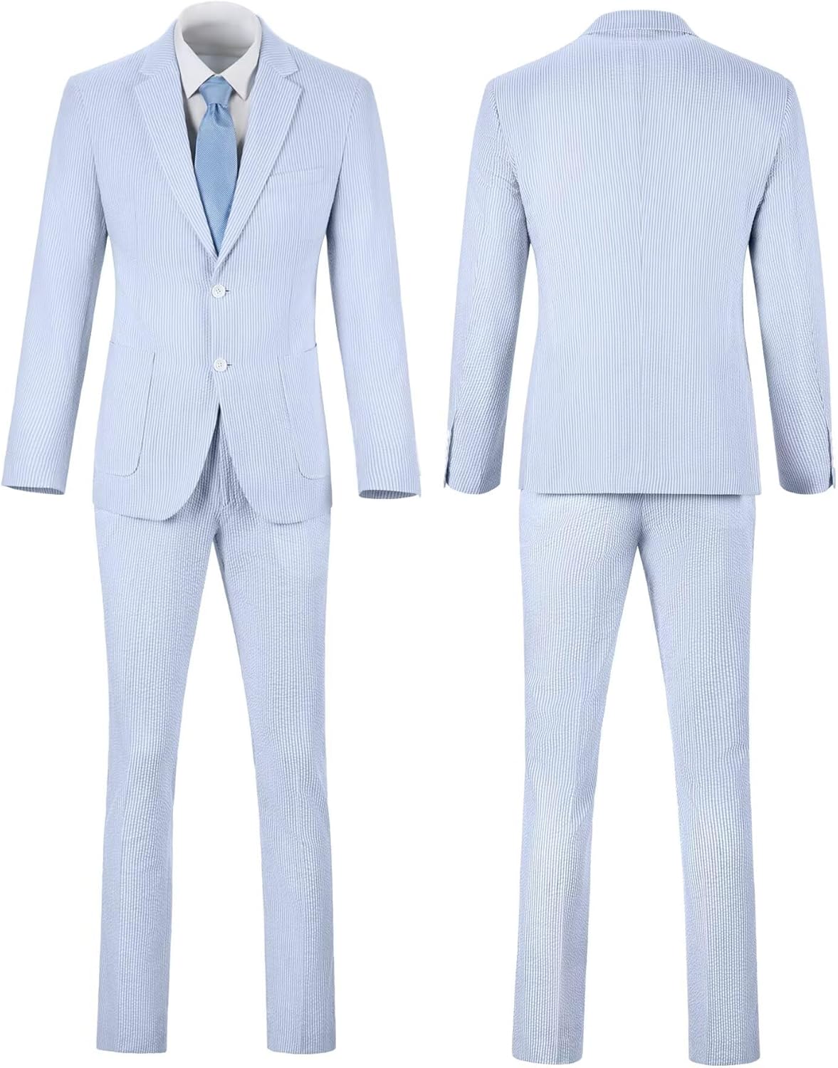 Mens Blue Seersucker Summer Suits Grooms Sear Sucker Suit for Wedding Mens Formal Suits Slim Fit - Image 4