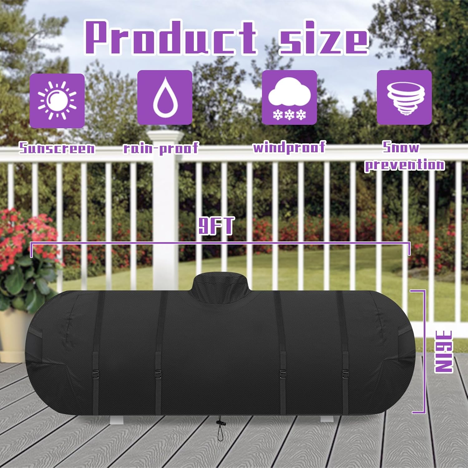 500 gallon propane shrubbery tank coverlarge propane tank cover for 500 gallon tank horizontal,600d Oxford Cloth,Waterproof Uv Resistant & Dustproof (black)