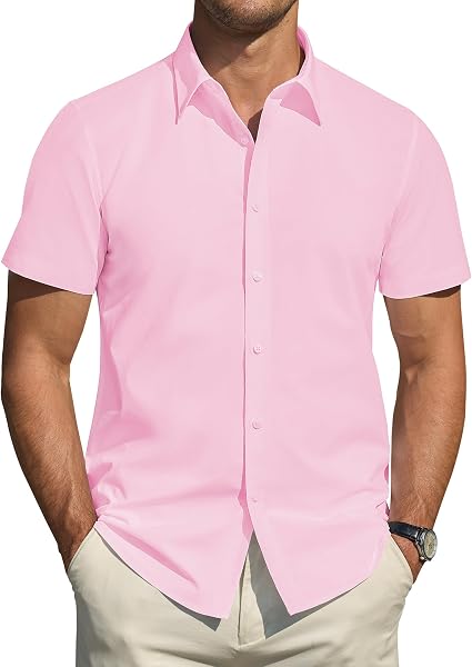 J.VER Men's Short Sleeve Dress Shirts Stretch Stain Shield Casual Button Down…