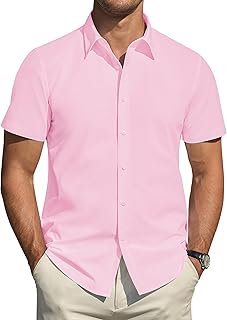 J.VER Men\'s Short Sleeve Dress Shirt Stretch Stain Shield Plain Shirts Regular Fit Business Casual Smart Button Down Shirt