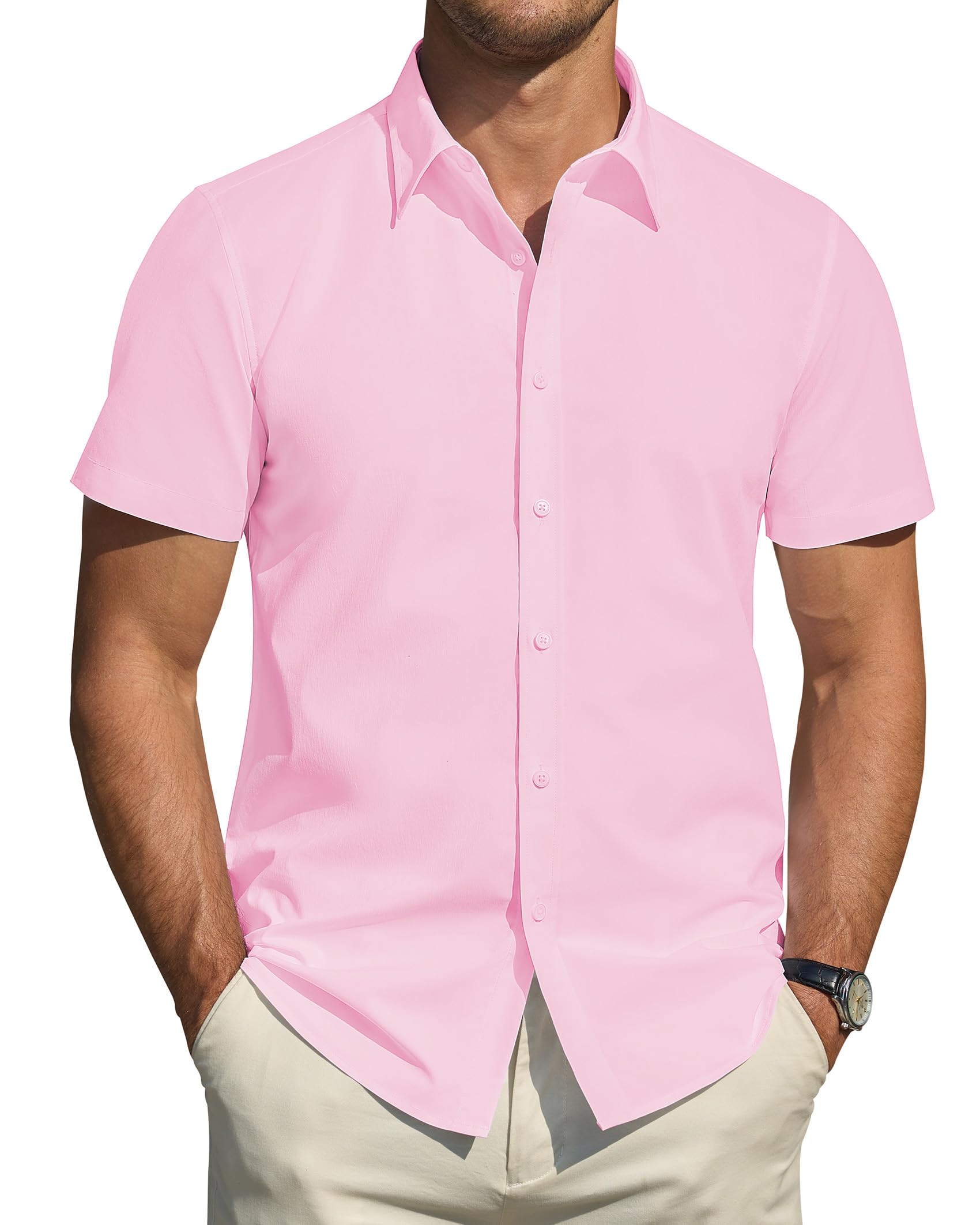 J.VER Hemd Herren Kurzarm Fleckenschutz Regular Fit Herrenhemd Sommer Stretch Hemden Formales Hochzeit Freizeit Businesshemd
