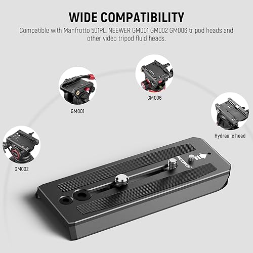 Miniatura 5 de Neewer Paquete de 2 placas de liberación rápida para trípode 501PL compatibles con Manfrotto MVH500AH 502AH, placa de montaje de cámara con