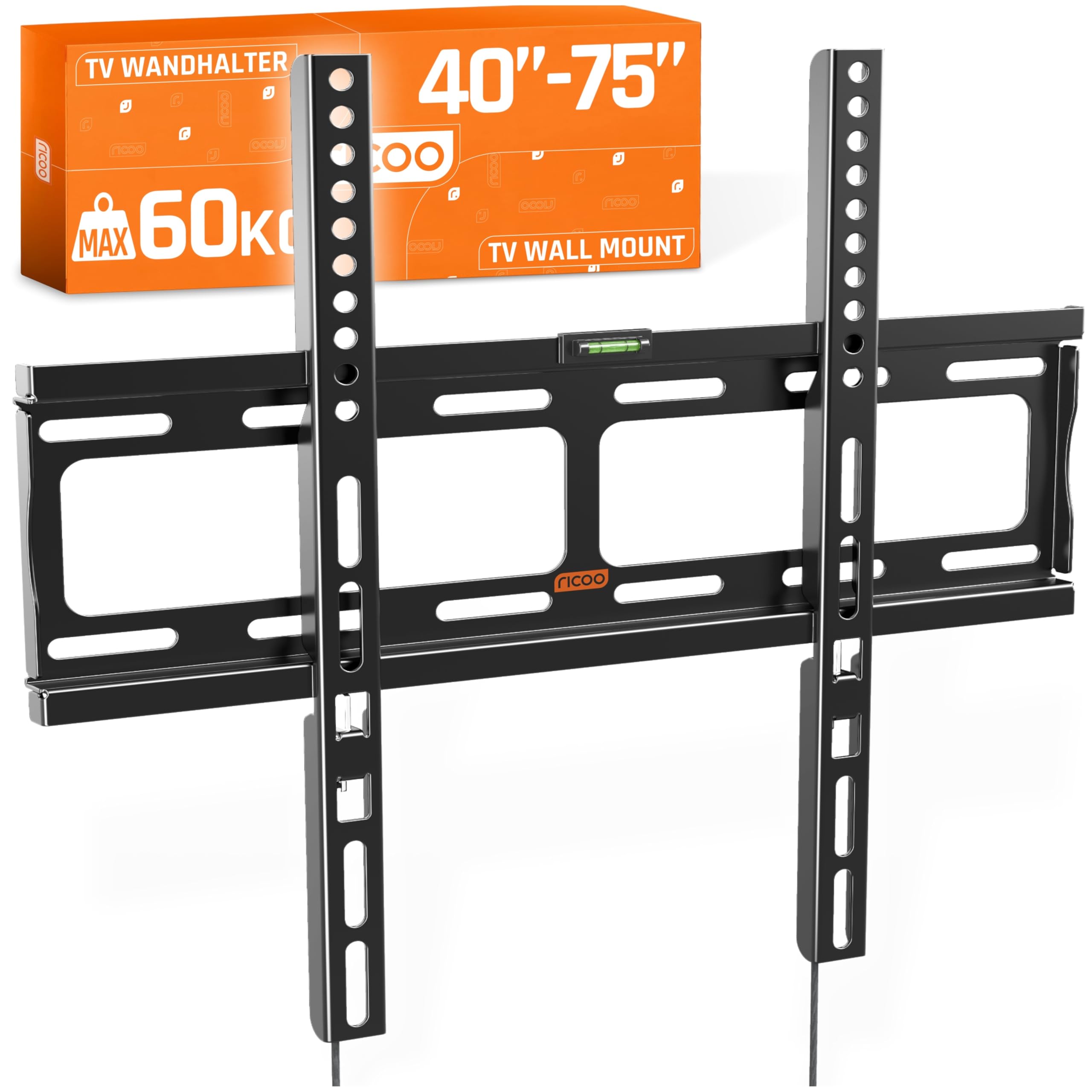 RICOO TV Wall Bracket Mount fixed flat approx 26-50 Inch LED LCD OLED Screens F0244 Universal for VESA 200x200-400x400 Black