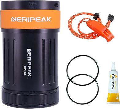 Neripeak-XL Waterproof PLB Container Car Key Case 429 FT IPX8 Rugged Aluminum Personal Locator Beacon Credit Card Wallet Capsule for Scuba Diving & Watersports, Buoyant Dry Box
