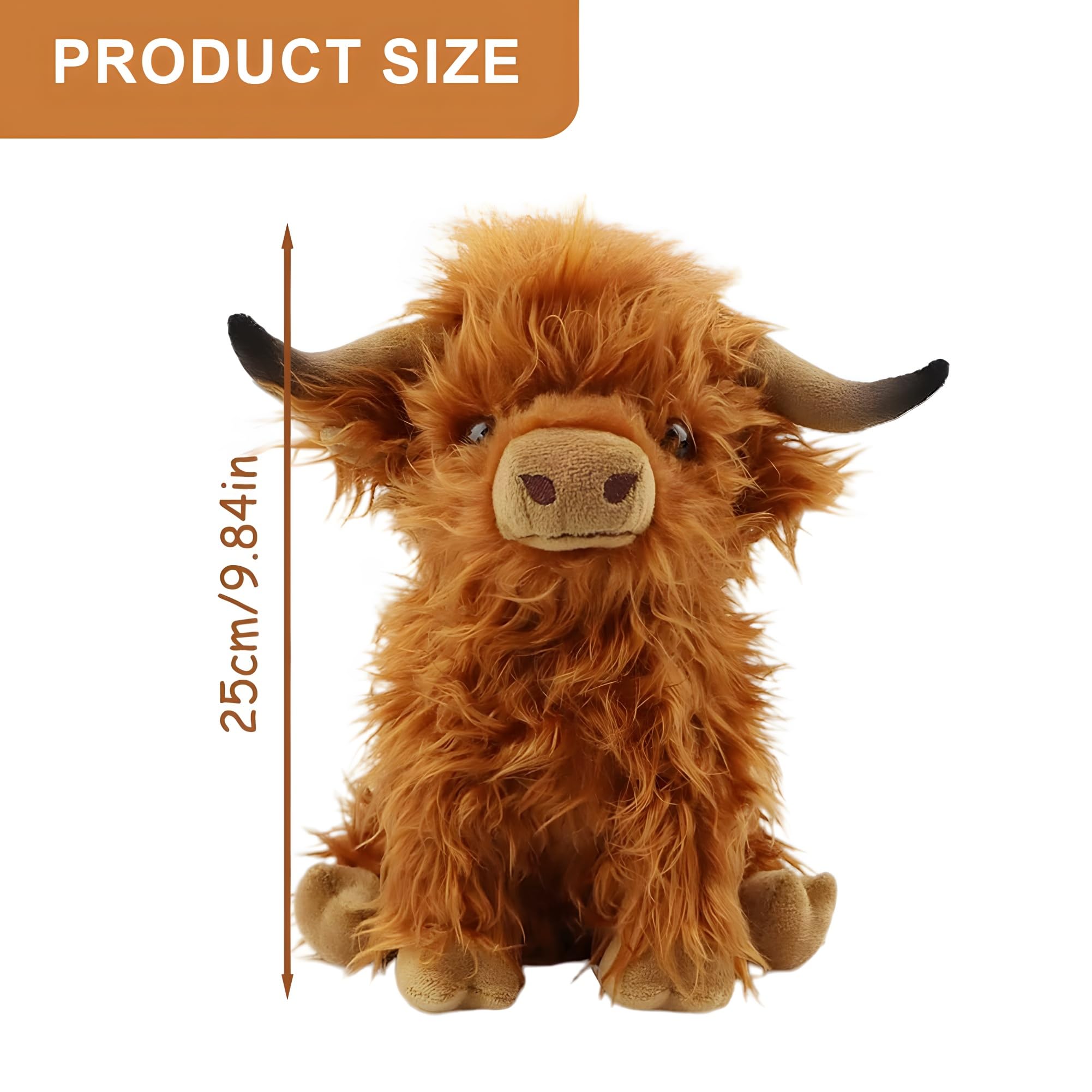 SKIPTHYBER Brown Highland Cow Plush 28cm Super Soft Stuffed Animal Doll Realistic Highland Cow Soft Doll, Soft Cuddly Farm - Image 2