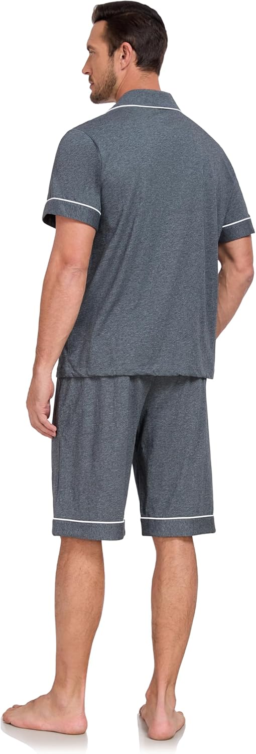 EA'S SECRET Men's 100% Cotton Pajamas Set Short Sleeve Button Down Notched Collar Sleepwear Lounge Pjs Set With Pockets - Image 3