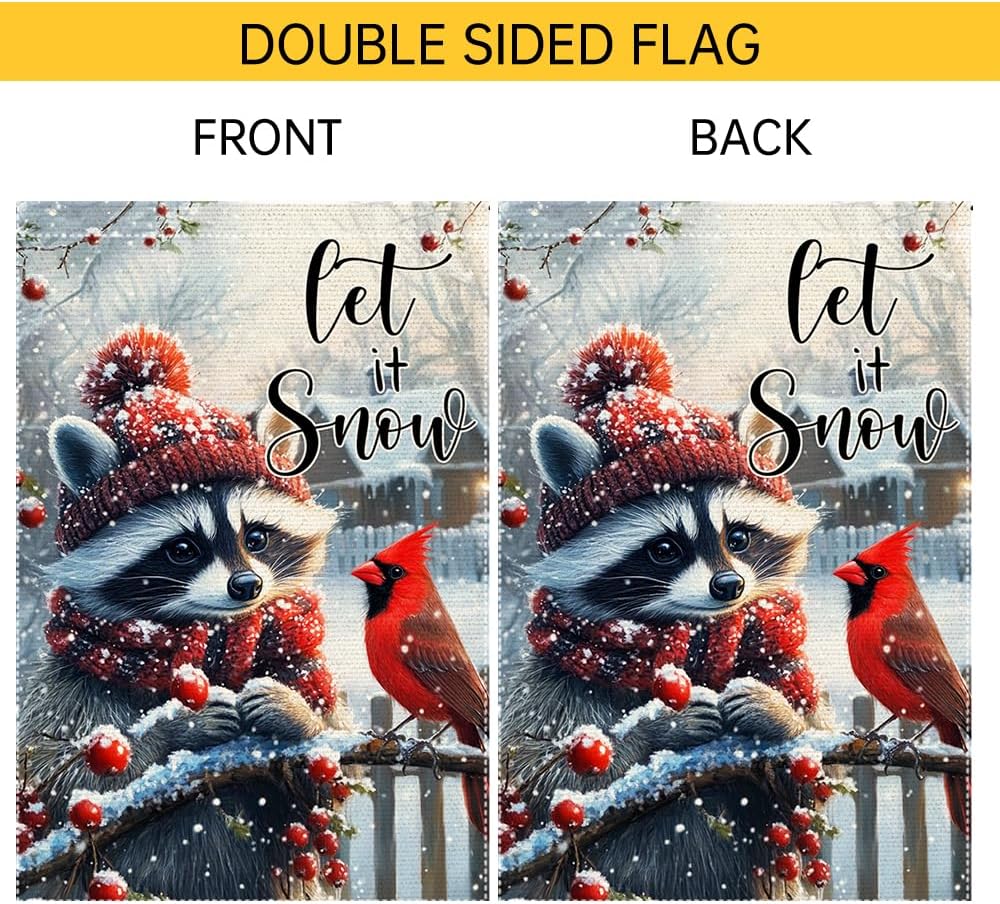Winter Gardening Flag 12x18 inch Double-sided Cotton Fabric Garden Flag, Cute Red-Haired Bear Bird Snow Scene Outdoor Decor Flags, Christmas Winter Seasonal Welcome Flag - Image 6