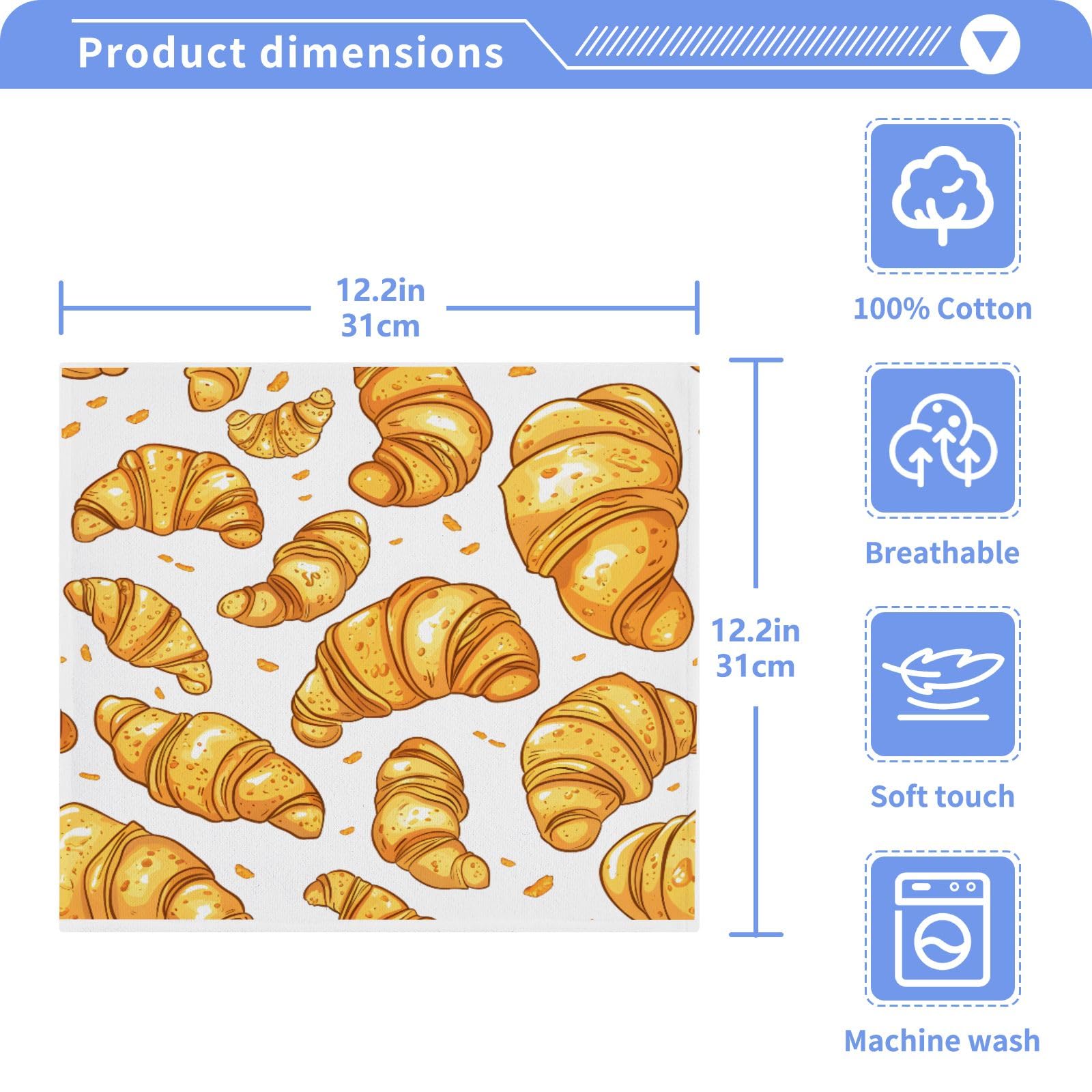 ALAZA Wash Cloth Set 100% Cotton Fingertip Towels Face Cloths Sets Croissants Bread Highly Absorbent Soft Feel Set of 2