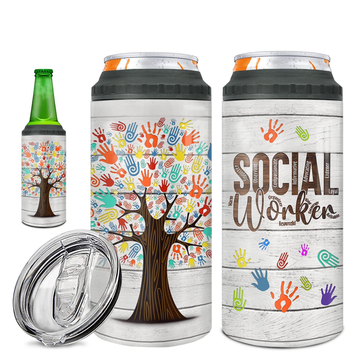 wowcugi Social Worker Gift Social Worker Tumbler 4-in-1 Design 16oz Stainless Steel Insulated Tumblers Coffee Travel Mug Cup With Lid Social Workers Appreciation Month Gift For Women Men