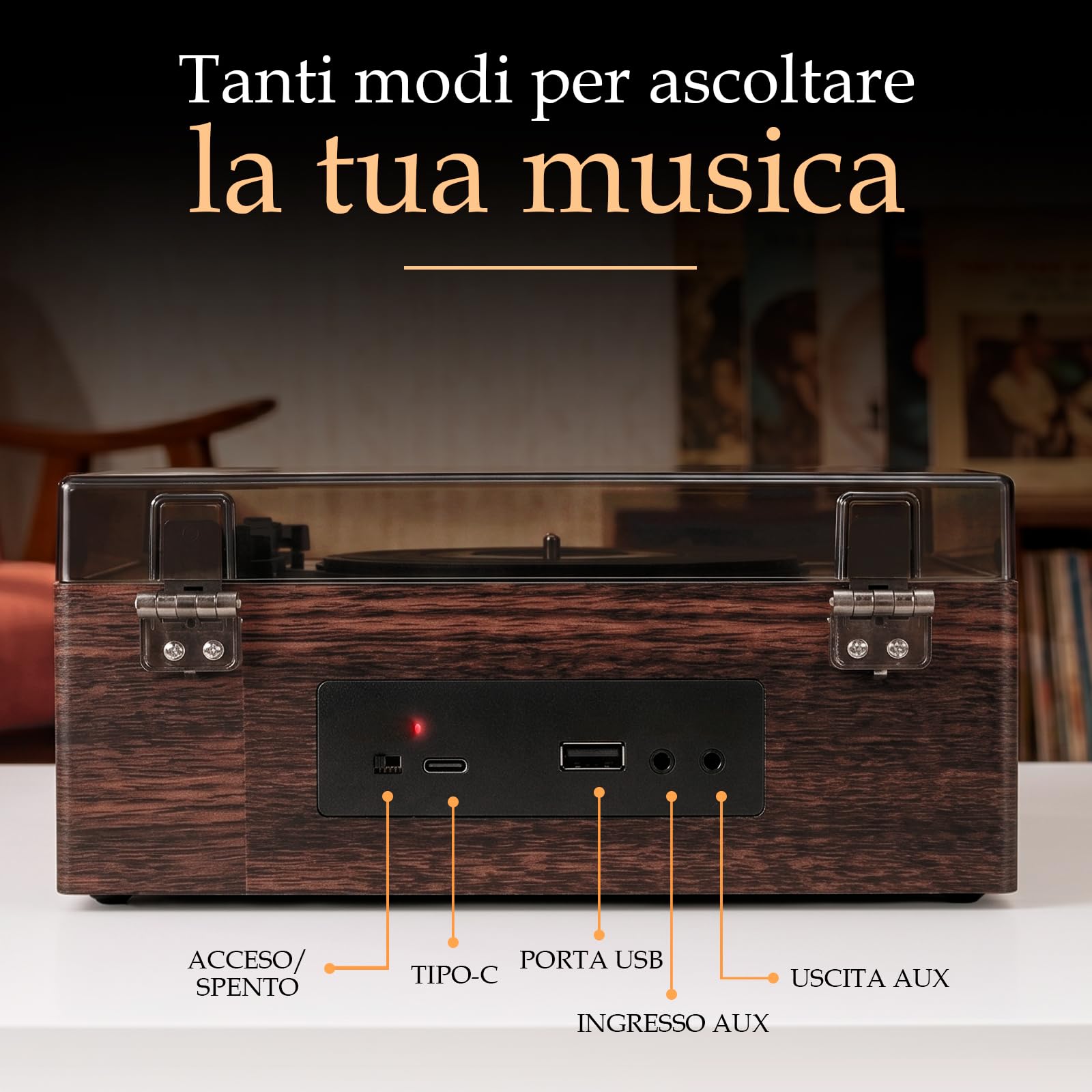 Heritage CD Player Wood Lettore Bluetooth da Casa con Altoparlanti, USB | Radio FM, AUX, Presa Cuffie, Design Vintage Effetto Legno, Connessioni Utili, Facile da Usare, Pensato per L Ascolto