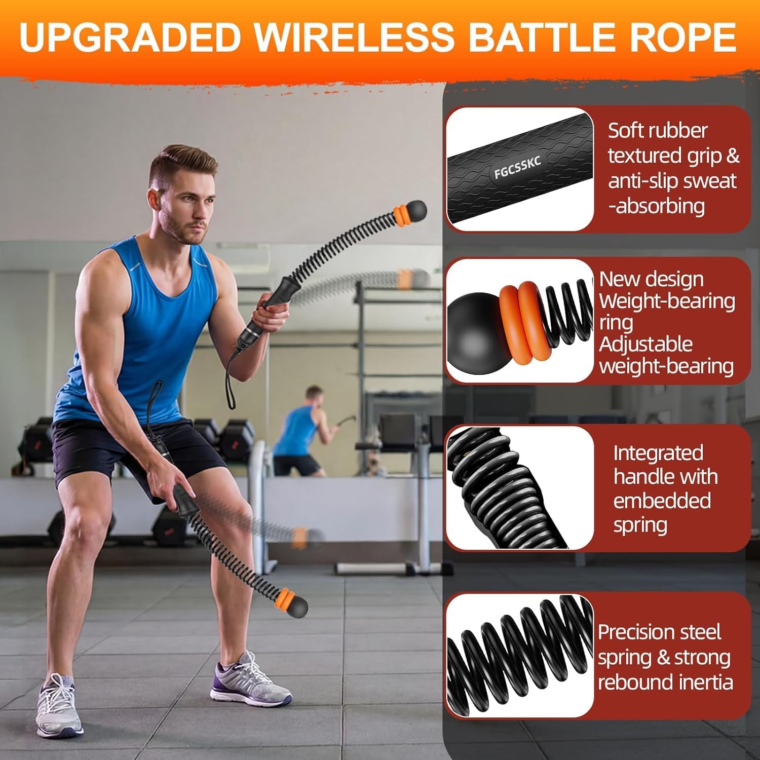 Ropeless Battle Ropes, Weighted Ropeless Battle Ropes for Home Gym with Poster, Workout Exercise Rope for Strength Building, HIIT and Low-Impact Aerobic Training for Men & Women