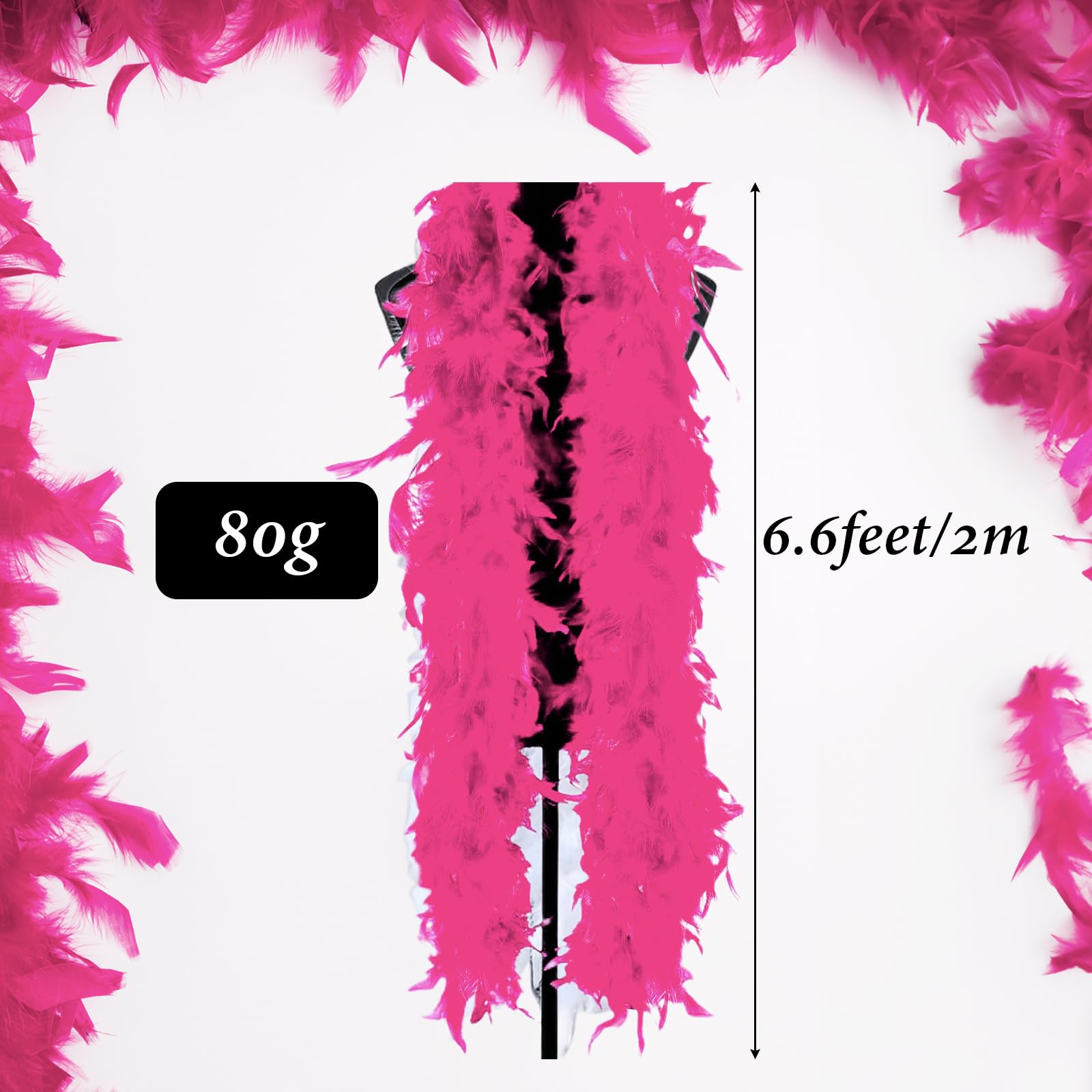 POPOYU Rose Rouge Boa en Plumes,2M/6.6ft Boa à Plumes Unisexe,80g Boa Plumes pour DIY Accessoire de Déguisement, Charleston Carnaval Fête Costumée, Décoration Halloween Noël Mariage Cosplay