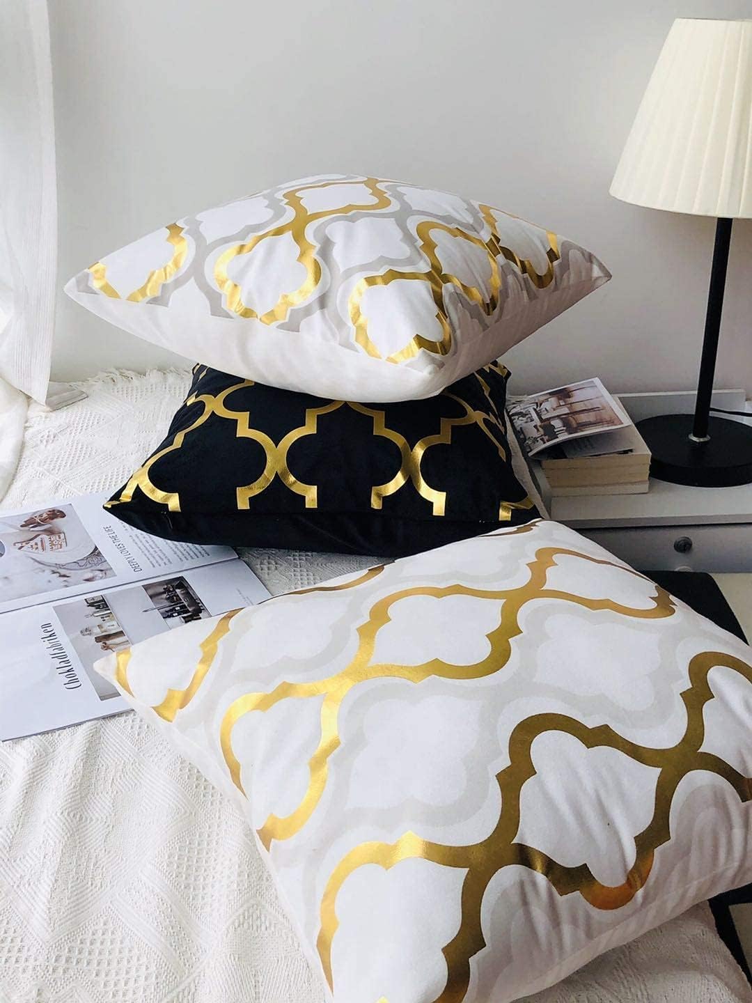 ZLINA Home Decorative Set of 4 Throw Pillow Covers Gold Foil Pillow Covers 18 ×18 Inch Geometric Square Cushion Covers Decor Couch Sofa Bedroom(White and Gold ) - Image 7