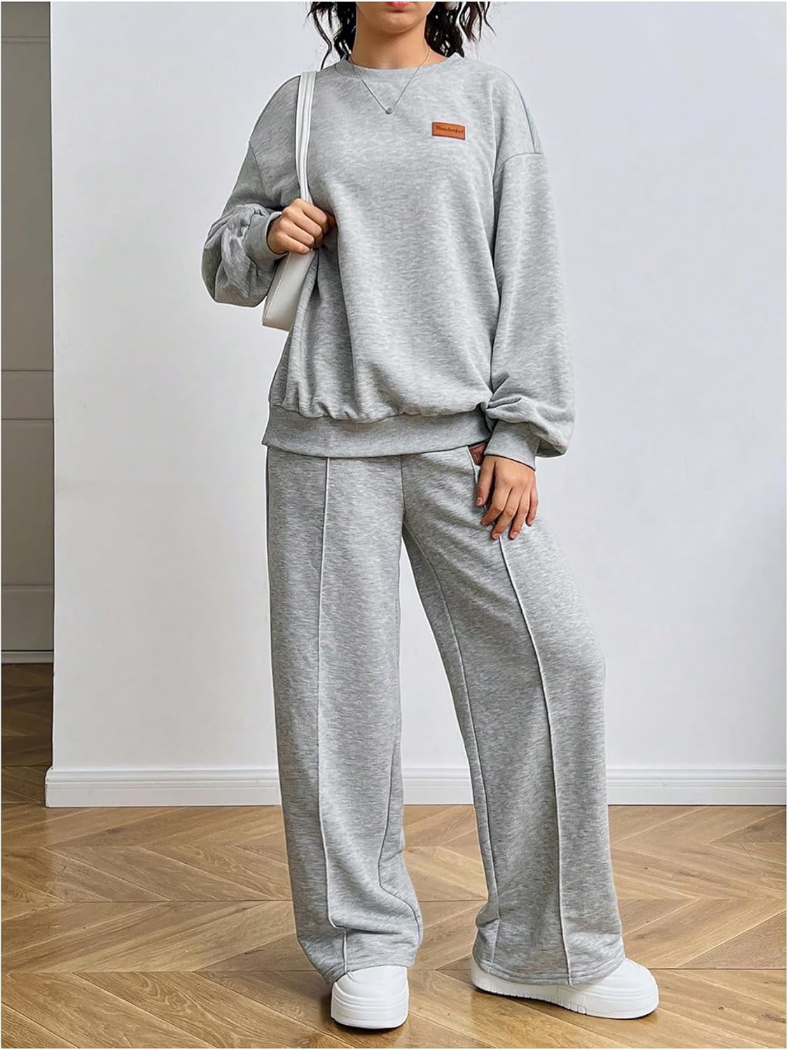 Verdusa Girl's 2 Piece Sweatsuit Outfits Pullover Sweatshirts and Wide Leg Sweatpants with Pockets Casual Matching Sets - Image 6