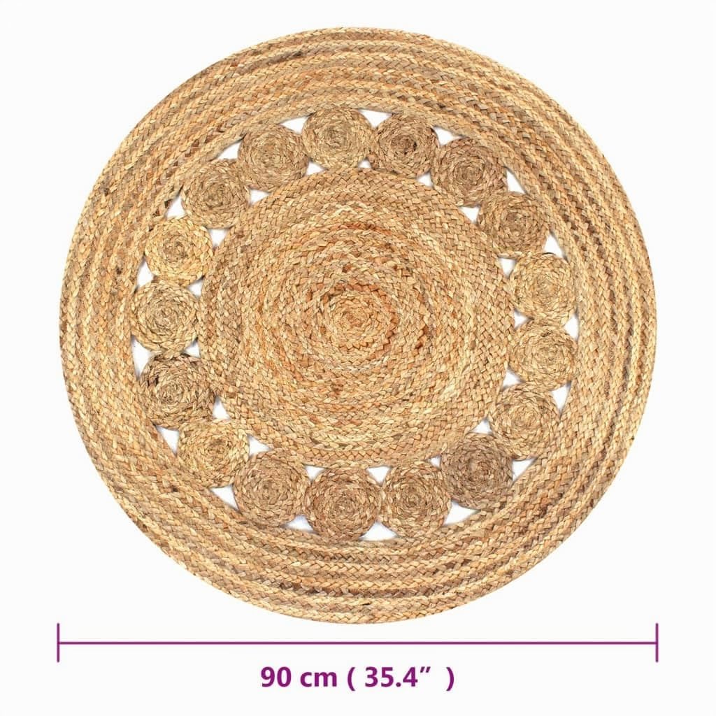 vidaXL Tappeto in Juta Intrecciata con Design 90 cm Rotondo