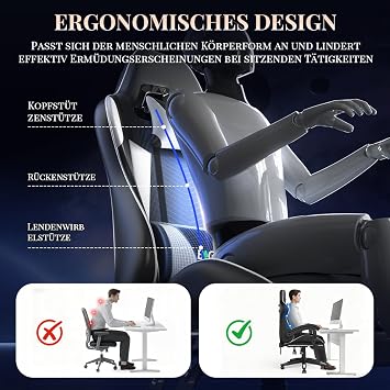 Racingreat Gaming Chair with Massage Function and Footrest (White)