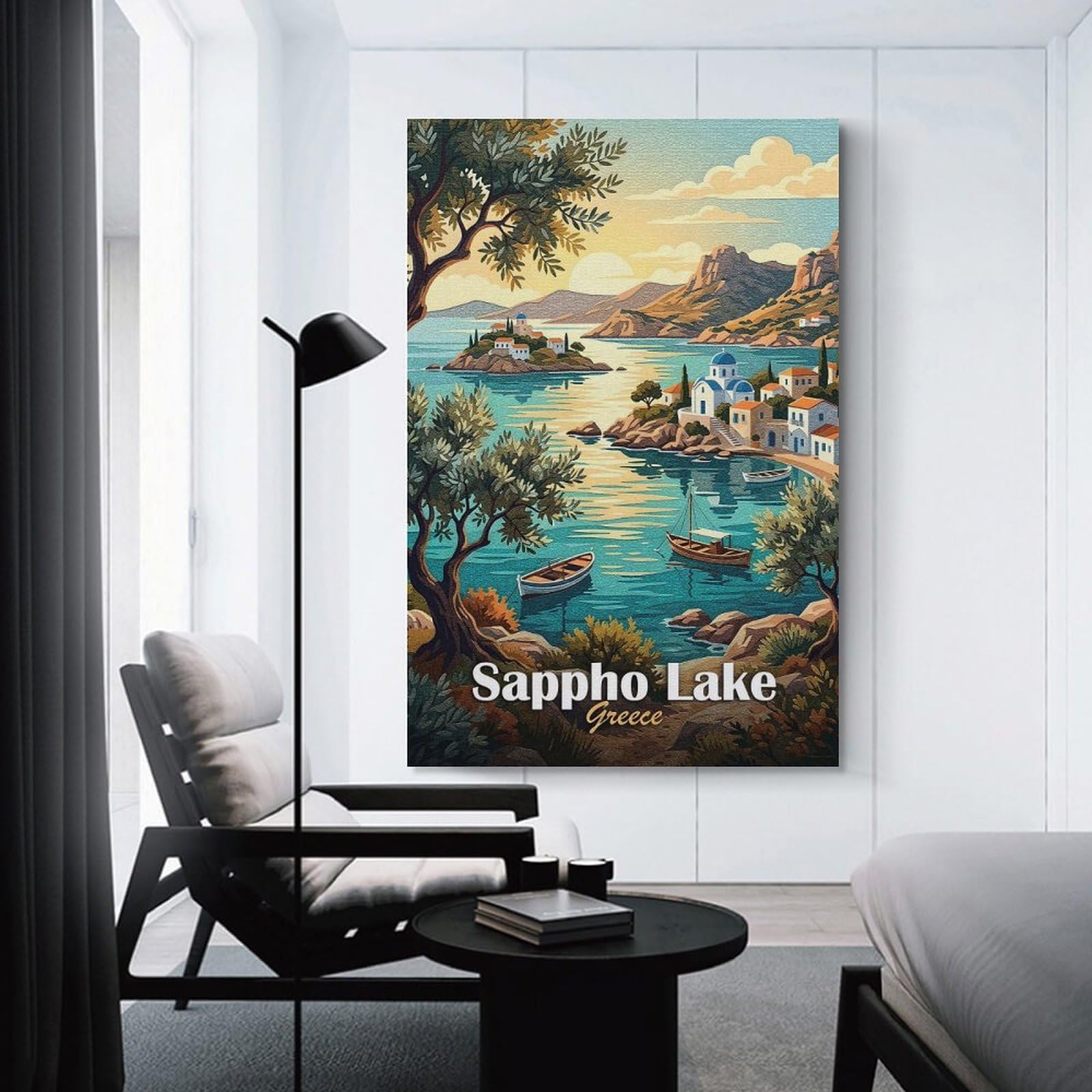 Junmoney Sappho Lake Greece Landscape Painting Decorative Canvas Print, 16x24inch(40x60cm), for Home, Office, Studio Or Guest Room, Canvas Wall Art That Fits Changing Layouts