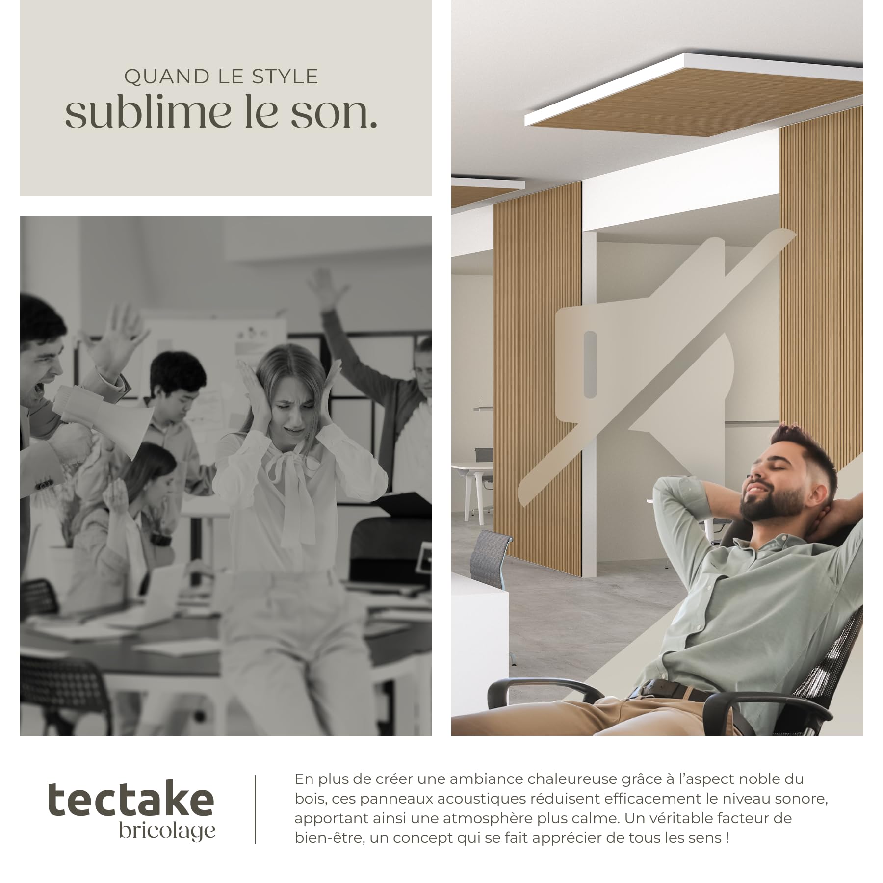 tectake® Lot de 4 Panneaux Acoustiques muraux et pour plafond, en Bois MDF, 110 x 50 x 1,8 cm, Feutre insonorisant, Panneau Mural decoratif pour Isolation phonique Chambre, Bureau, Studio de musique