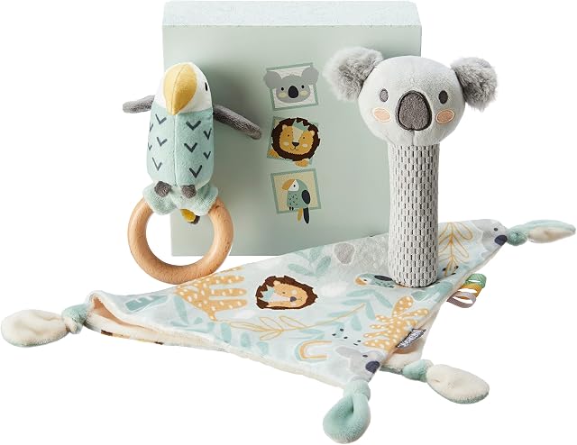 Nuby Animal Adventures Baby Gift Set  3-Piece Keepsake Set | Comforter, Squeaker & Rattle | Gift Box Included | Suitable from Birth