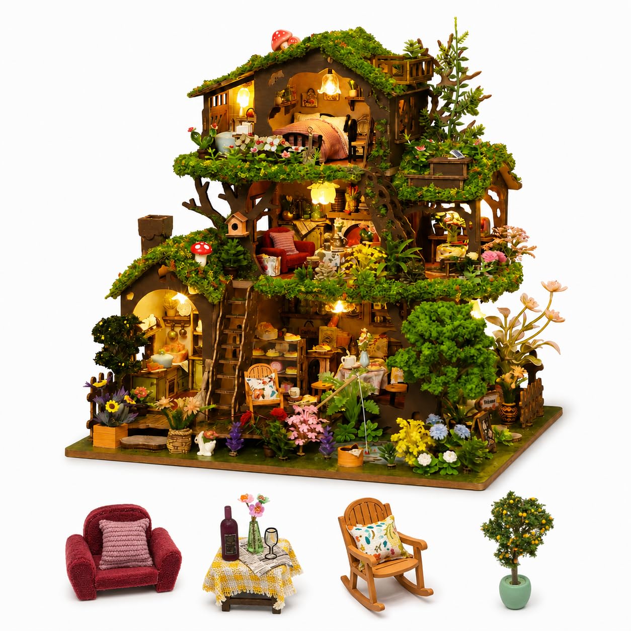 Spilay Miniature House Kits For Adults, Time Tree House DIY Miniature House Kit with LED Light, Creative 3D Puzzle for Relaxation & Desk Decor - Soothing Crafts for Teens Adults — image 1