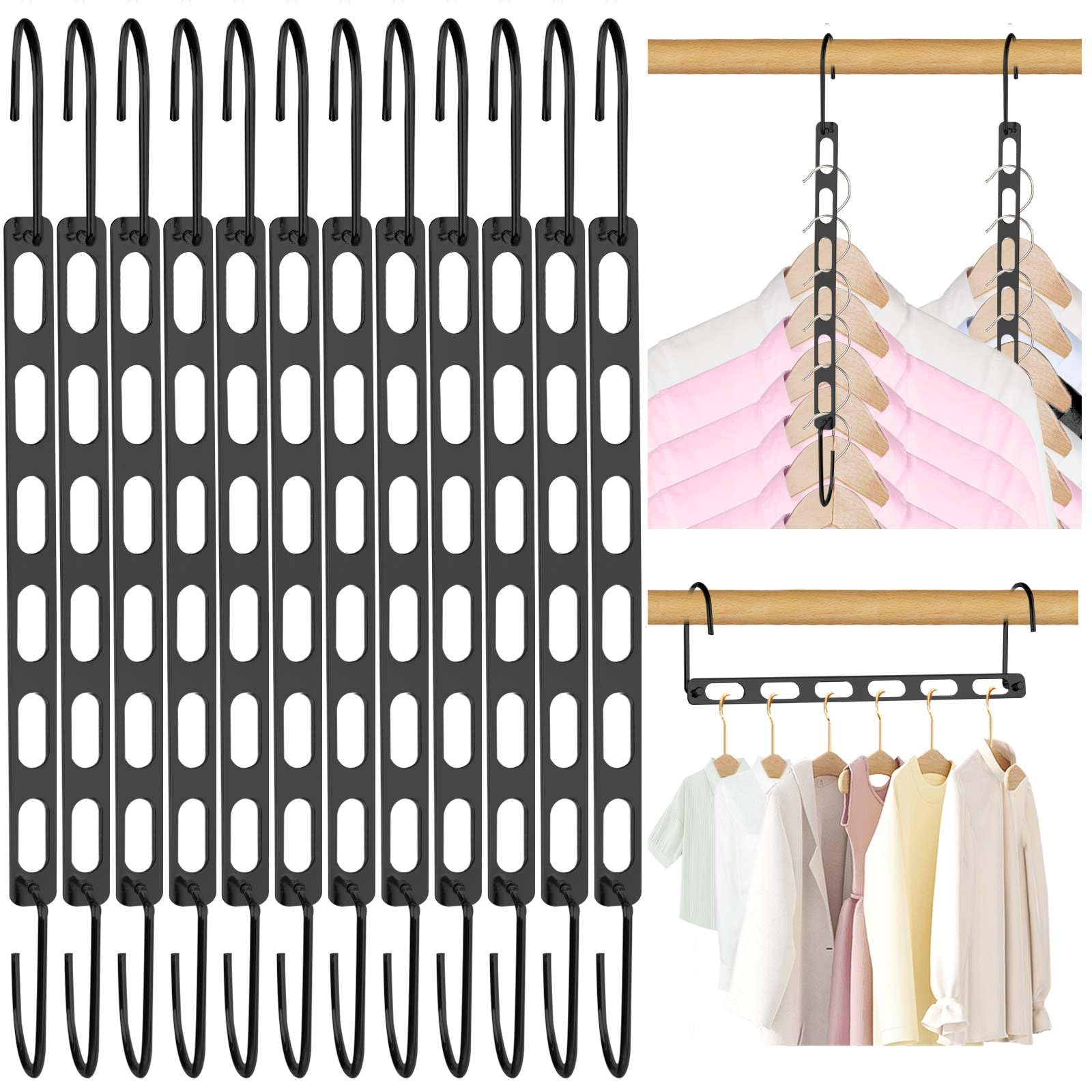 Platzsparende Kleiderbügel für Kleidung, zusammenklappbare Metall-Kleiderbügel, Organizer, platzsparende Kleiderbügel, Schrank-Organizer und Aufbewahrung, Schlafsaal-Essentials, Schwarz, 12 Stück