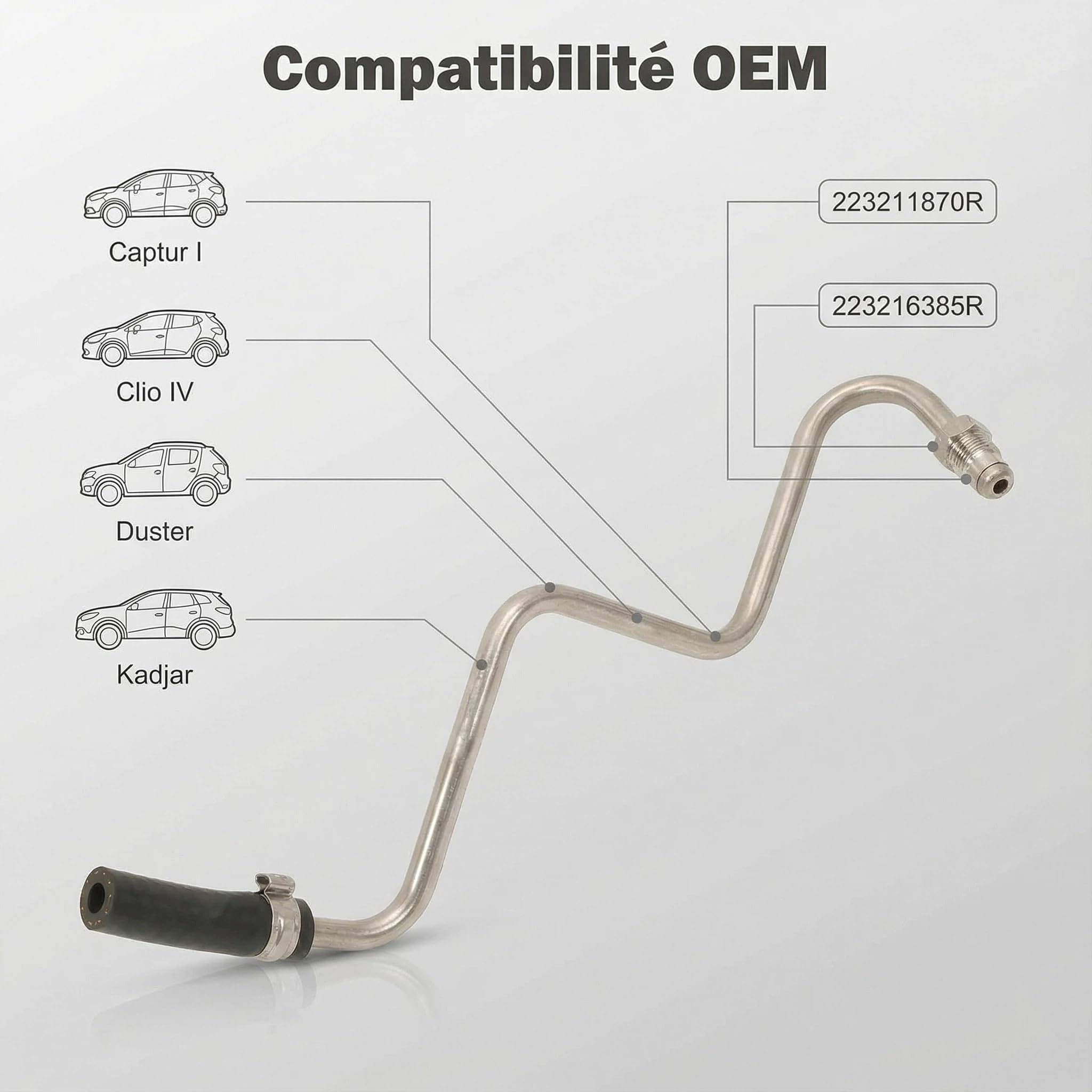 Compatible avec RENAULT Captur I Clio IV Duster Tuyau de Sonde d'Échappement - 1.5 dCi - Remplace 223211870R 223216385R 6071420104 6071420004