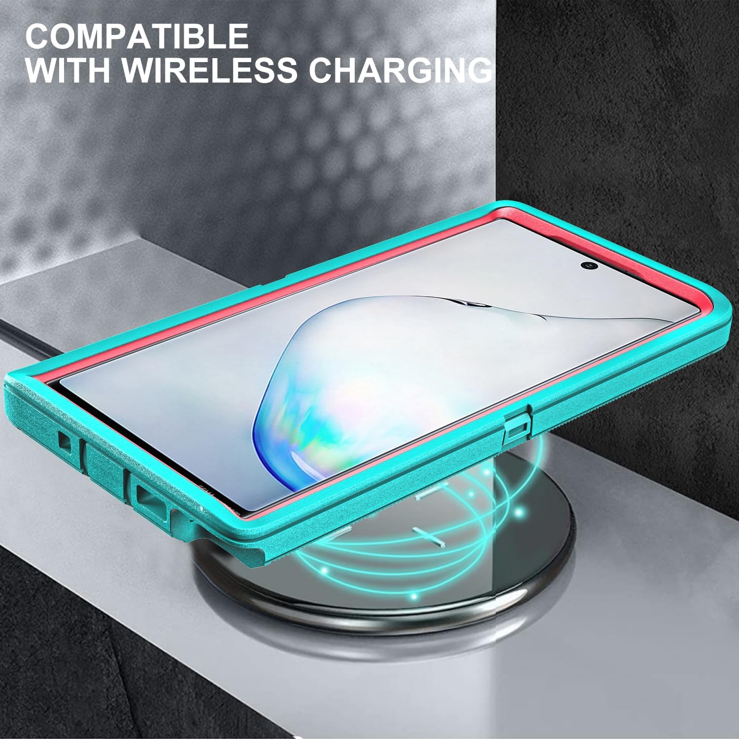 for Samsung Galaxy Note 10 Case, ONLY, [NOT FIT Galaxy Note 10 Plus], with 2Pcs [Self Healing Flexible TPU Screen Protector & Camera Lens Protector], Military Grade (Aqua Blue/Pink) - Image 6