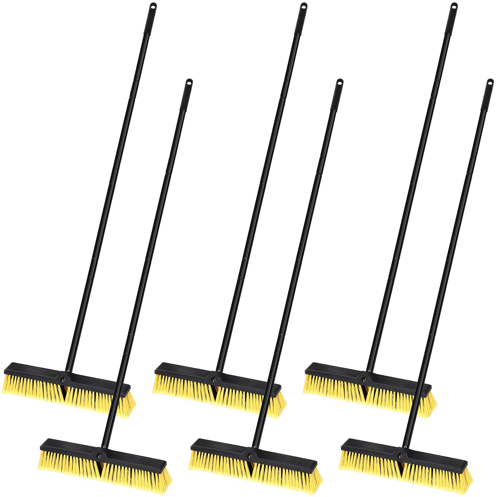 Zhehao 6 Pack 18 Inches Push Broom Outdoor, Multi Surface Garden Brush Broom with Adjustable 63" Long Handle for Deck, Driveway, Patio, Warehouse, Garage, Yard, Concrete Floor Cleaning