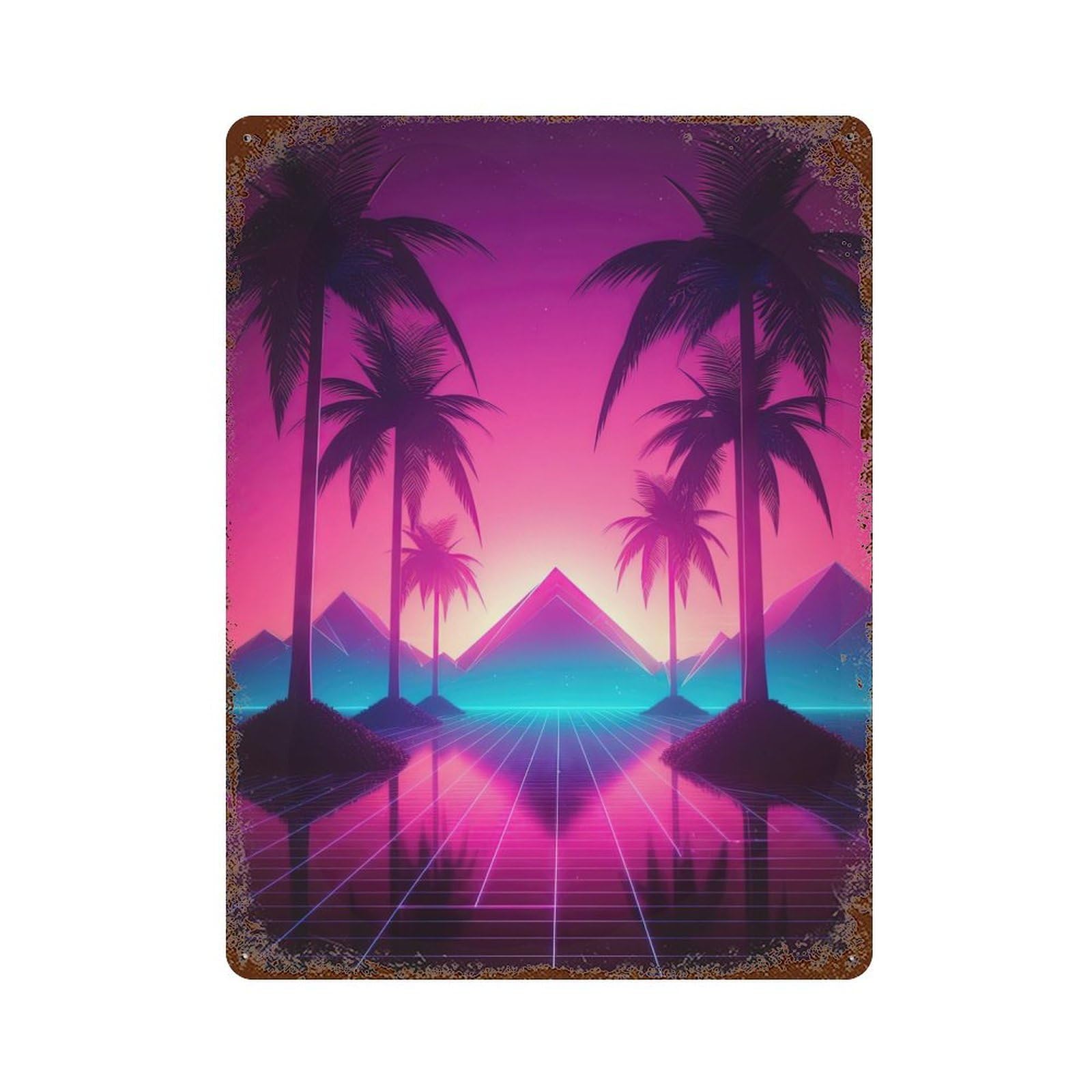 Garage Style Palm Tree Retrowave Rusty Metal Tin Sign 15.7"x11.8", Farmhouse Wall Decor for Bar And Workshop