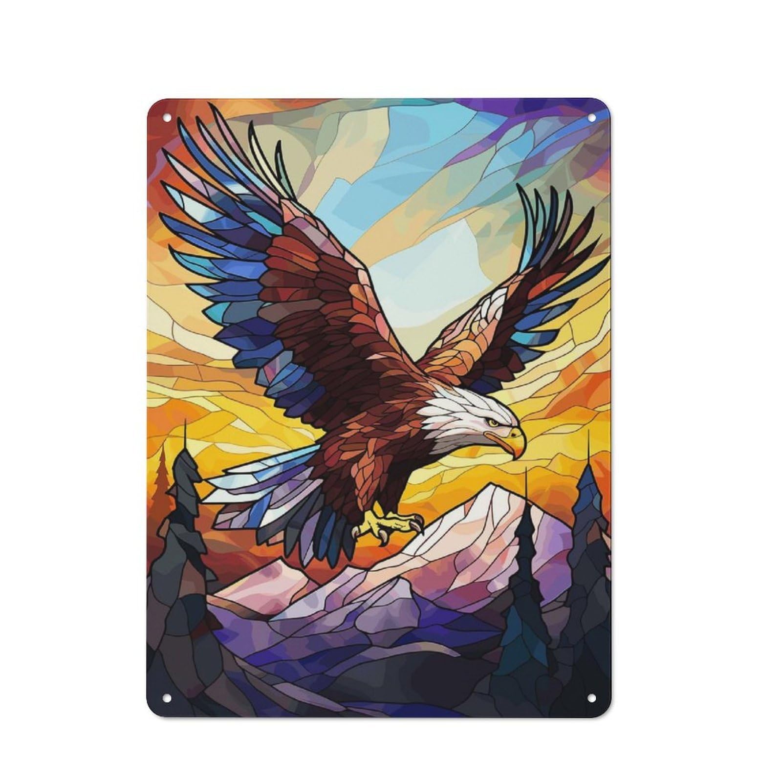 40x30cm Rustic Metal Plaque with Colorful American Eagle for Café Or Restaurant, for Themed Interiors in Cafés And Restaurants