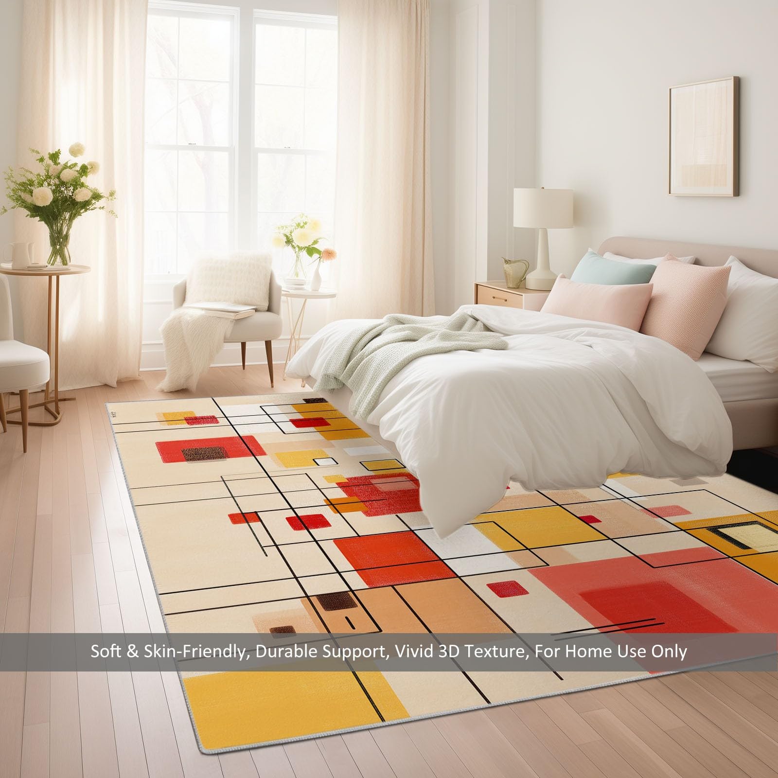 Nowoczesny dywan z nadrukiem Mid-Century 120 x 170 cm, geometryczna sztuka abstrakcyjna kolorowe klocki dywan do salonu można prać w pralce - trwały antypoślizgowy dywan do jadalni przedpokój pokój