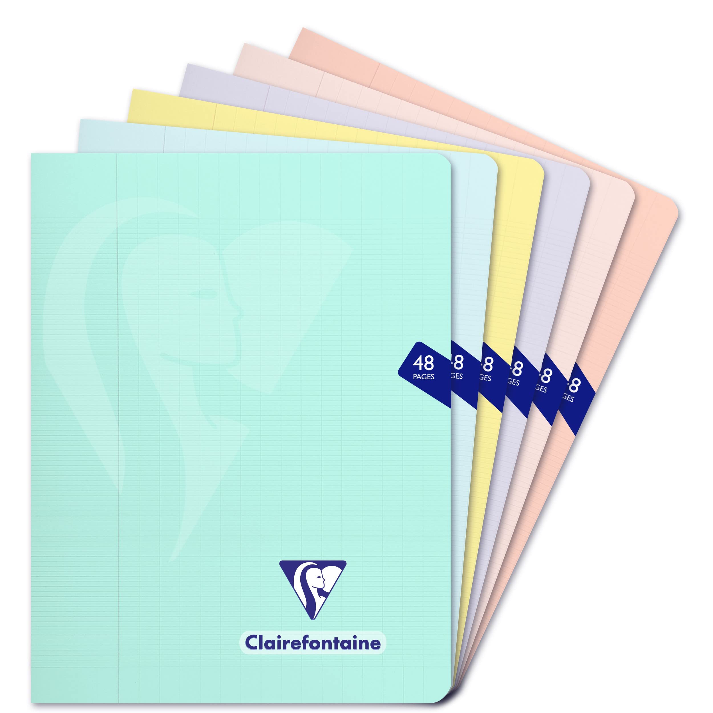 Clairefontaine 308751C Set of 10 Mimesys PASTEL Stapled Notebooks, 17x22 cm, 48 Seyes Ruled Pages, White Paper 90 g