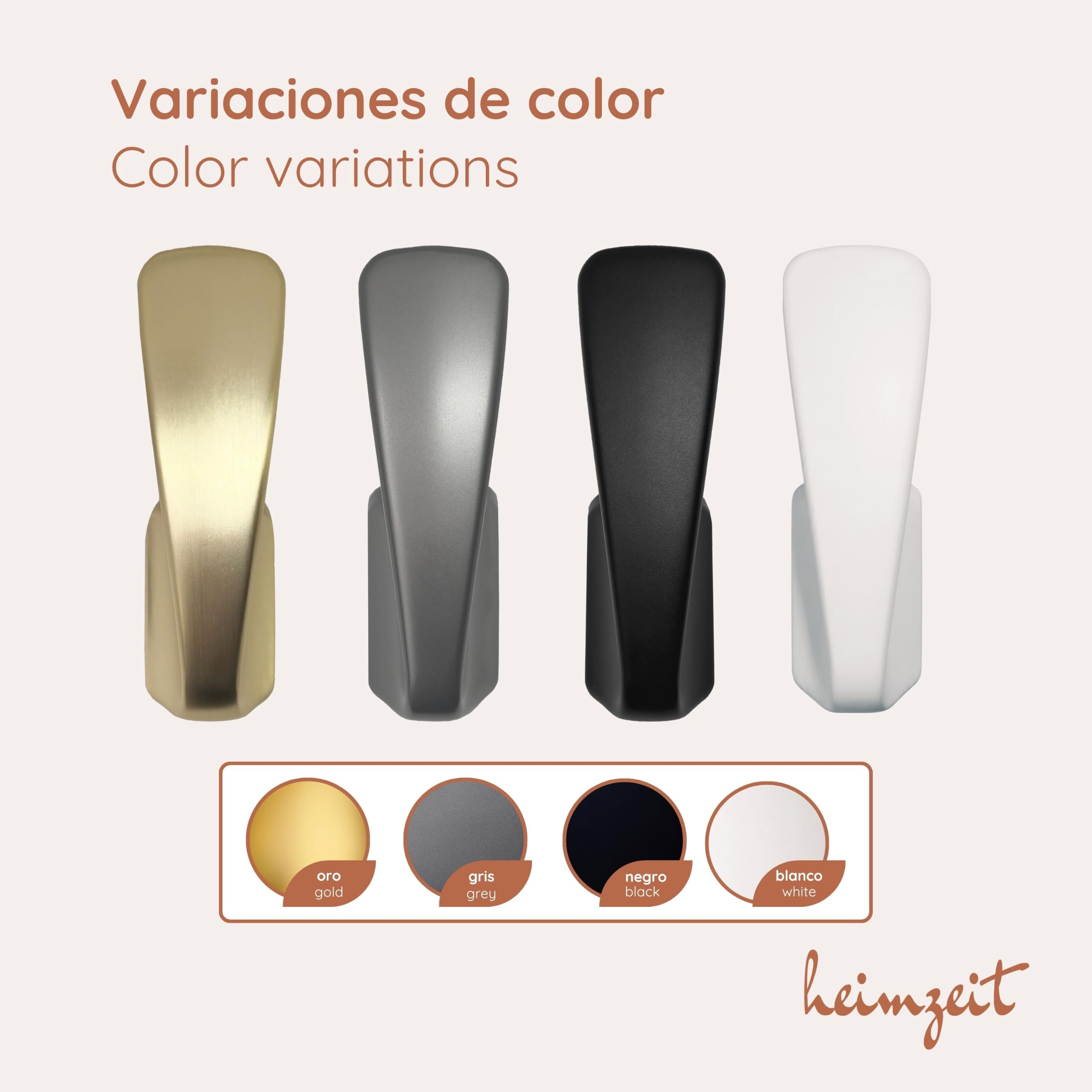 Ganchos de Pared Curve para Atornillar 4 Unidades en Oro, Perchero de Pared para Armario, Chaqueta, Toalla, Mochila y Ropa, Diseño Moderno, Ganchos Metálicos para Perforar