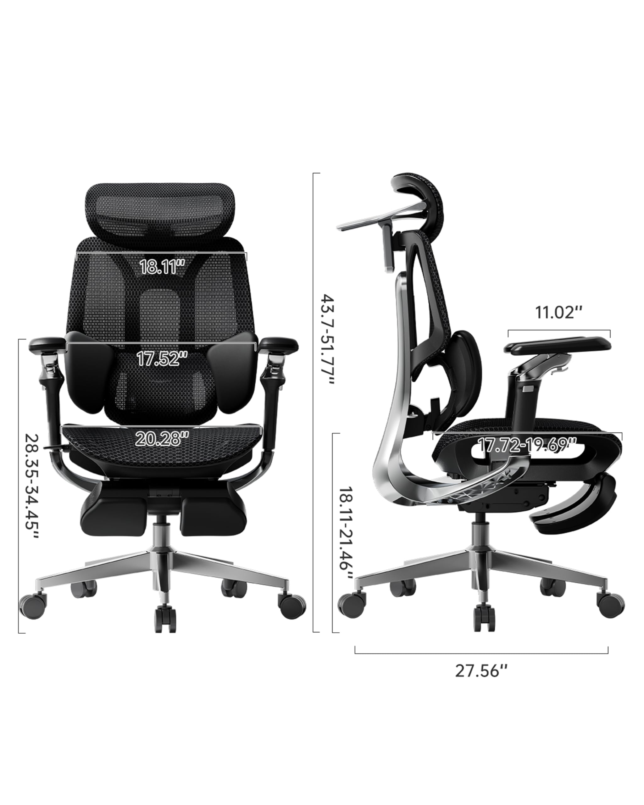 Hbada E3 Pro 2026 Edition Ergonomic Office Chair, Mesh Desk Chair with 3-Zone Floating Lumbar Support, Upgraded 4D Headrest, 720° Armrests, Black with Footrest - 3